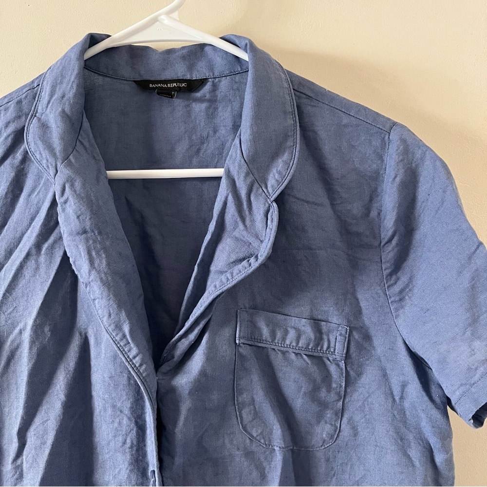 Banana Republic | blue button down linen cotton shirt collar (tall)